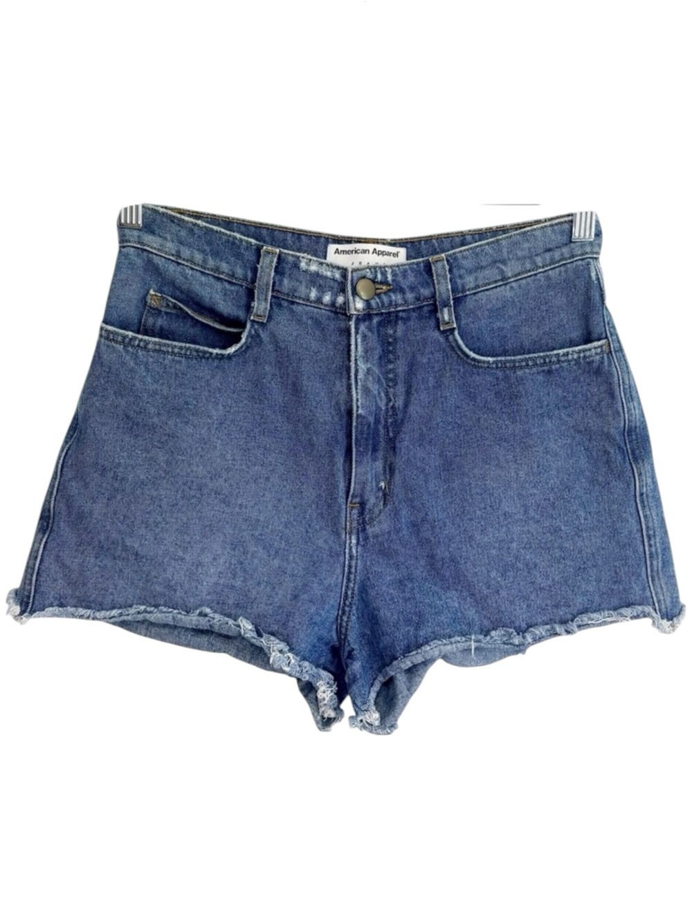 AMERICAN APPAREL High Rise Denim Cutoff Shorts Made USA Y2K Raw Hem Size 28